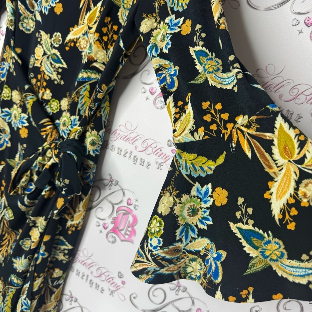 ECI New York dress bell bottom sleeve flare tie up bow ribbon 🎀 waist ruffle hem - Picture 10 of 13